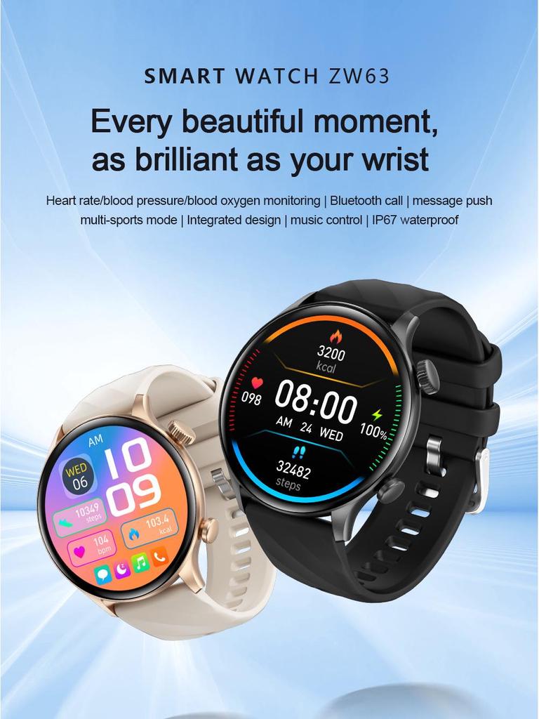 2024 Zw63 Round Screen Smartwatch with Bluetooth Call & Multifunctional Health Sports Features