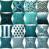 Teal Blue Cushion Cover Decorative Sofa Cushions Polyester Geometric Pillow Covers 45x45 Throw Pillows Single Side Pillowcases