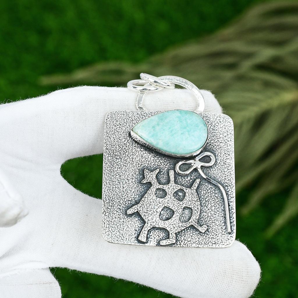Sisters Day Deal 925 Sterling Silver Pear Amazonite Stone Trendy Pendant Jewelry