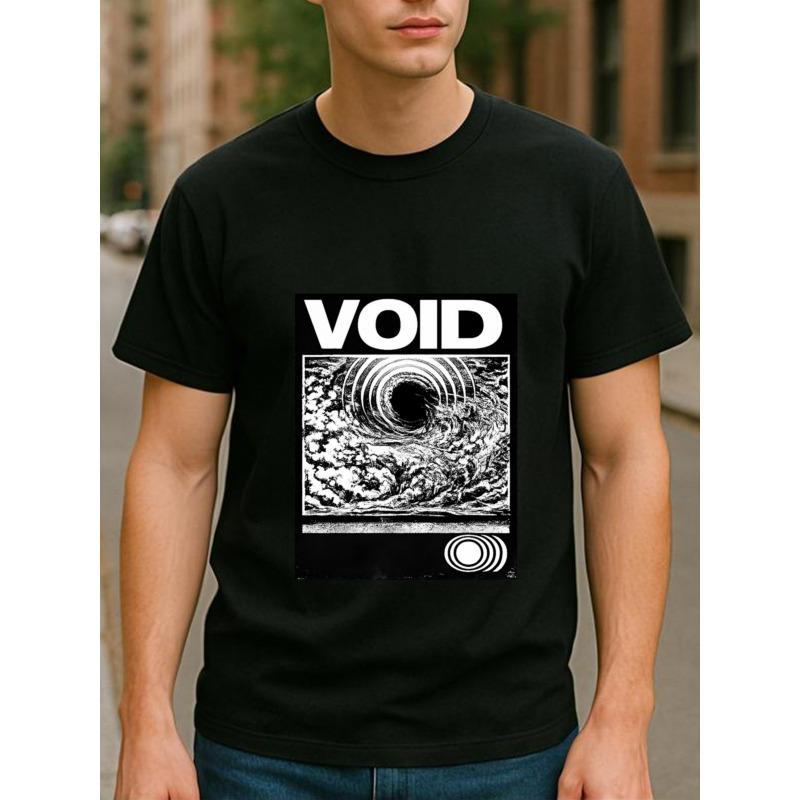 Европейские размеры VOID Черная Дыра Вихревой Узор Печать | Повседневная Универсальная Мужская Футболка, Удобная и Дышащая, Всесезонная, Круглый Вырез, Обычная Посадка