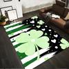 Green Glitter Shamrock Pattern with Hearts and Striped Design Carpet Suitable for Use As an Anti-slip for Living Room Bedroom Sofas