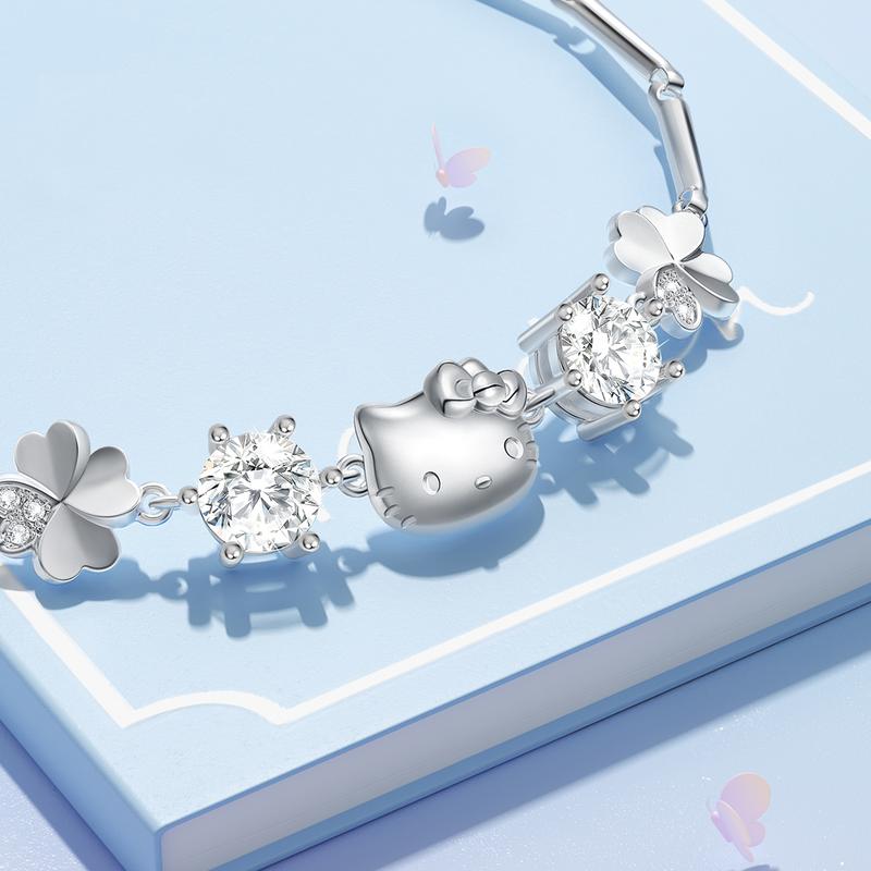 Sanrio [925 Silver | Customized Engraving] / Lucky Four Leaf Clover Light Luxury Runaway Princess Luminous 6028-8 Hello Kitty Bracelet_20241011182818