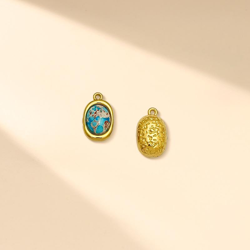 Gold-Plated Stainless Steel Bracelet Necklace with Cabochon Natural Stone - DIY Jewelry Accessories