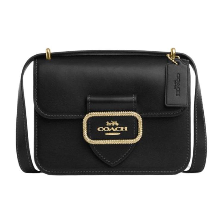 Coach Morgan 18 Однотонная Сумка-кроссбоди на клапане с логотипом, Маленькая, Квадратная, из телячьей кожи, На плечо, Женские сумки, Черный CO924-IMBLK