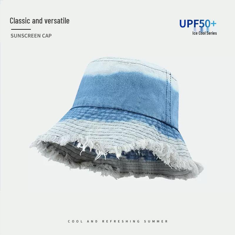 Женская ретро джинсовая шляпа-панама в японском стиле 2025 - Большая защита от солнца, Потертый дизайн, Летняя защита от солнца