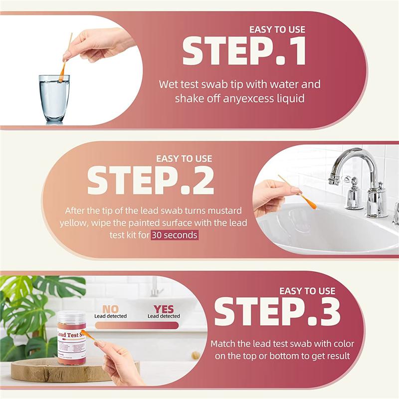 A96I - Набор тестов на свинец со тампонами - Набор тестов на свинцовую краску, Тампон для проверки на свинец для домашнего использования, Результаты теста за 30 секунд