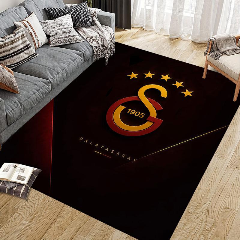 Galatasaray Flannel Printed Carpet, Home Sofa Decoration for Living Room & Bedroom, Non‑Slip Play Flannel Floor Mat for Game Room