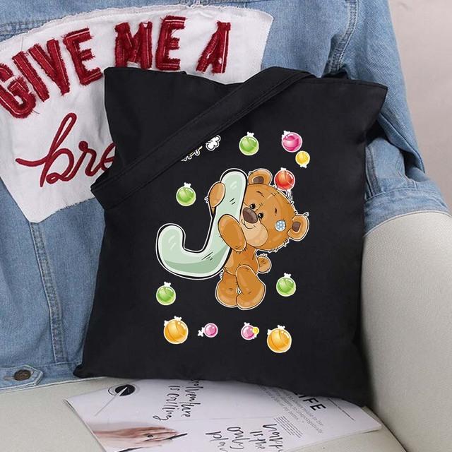 Женская парусиновая сумка-шоппер Harajuku, женская сумка большой вместимости, классическая винтажная сумка на плечо, милая сумка с узором медведя, большая сумка