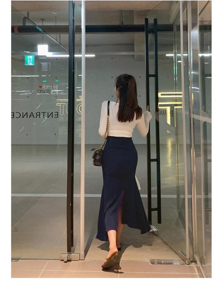 В наличии: Женская сексуальная футболка с низким вырезом, шнуровкой, подчеркивающая талию, с длинным рукавом для лета - в корейском стиле Дондэмун