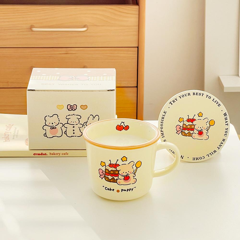 Милая чашка для завтрака с набором подставок Мультяшная керамическая чашка Подарок на день рождения Кружка Чашка для воды для девочки Сувенир