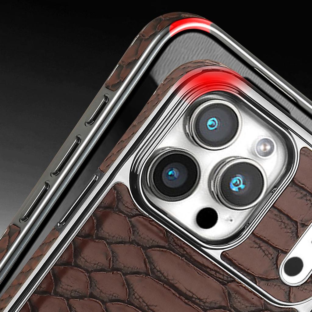 Plating Bumper High-end Leather Case for iPhone 17 Pro Max 17 Air 16 Plus 15 14 13 12 Snakeskin Pattern Soft Edge Phone Cover