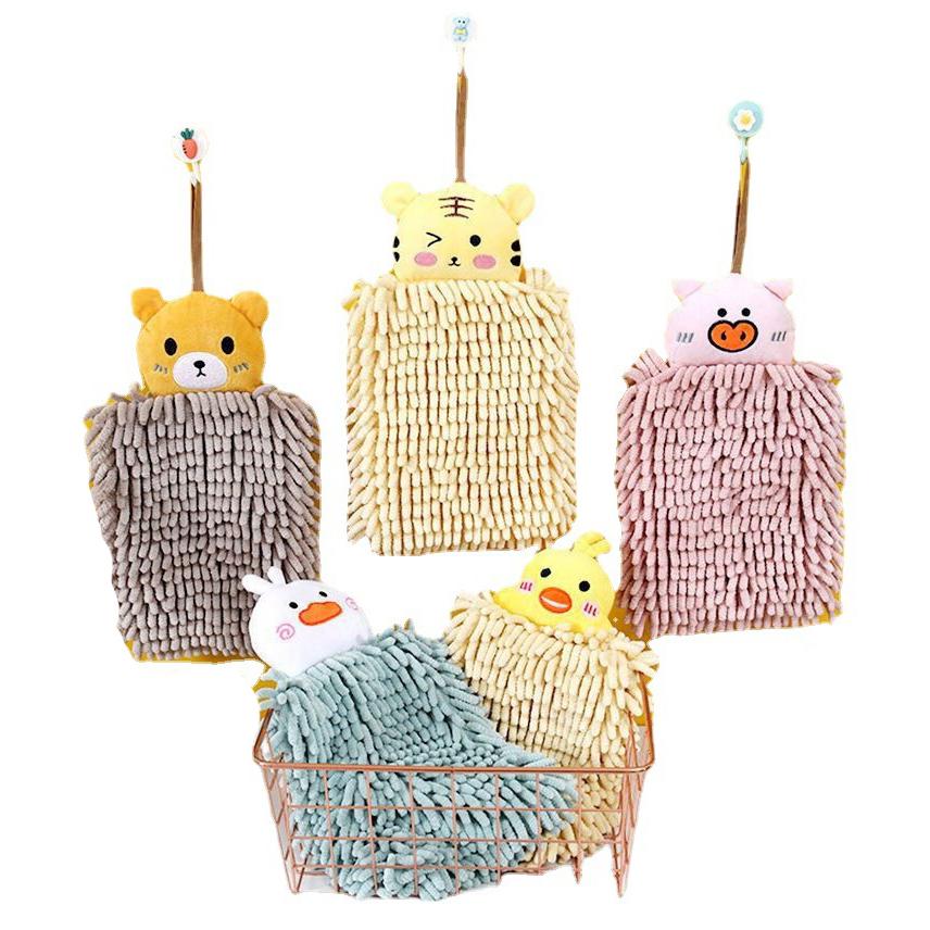 Kitchen and Bathroom Hand Towels Hanging Chenille Absorbent and Quick-drying Cartoon Cute Towels Household Cleaning Towels