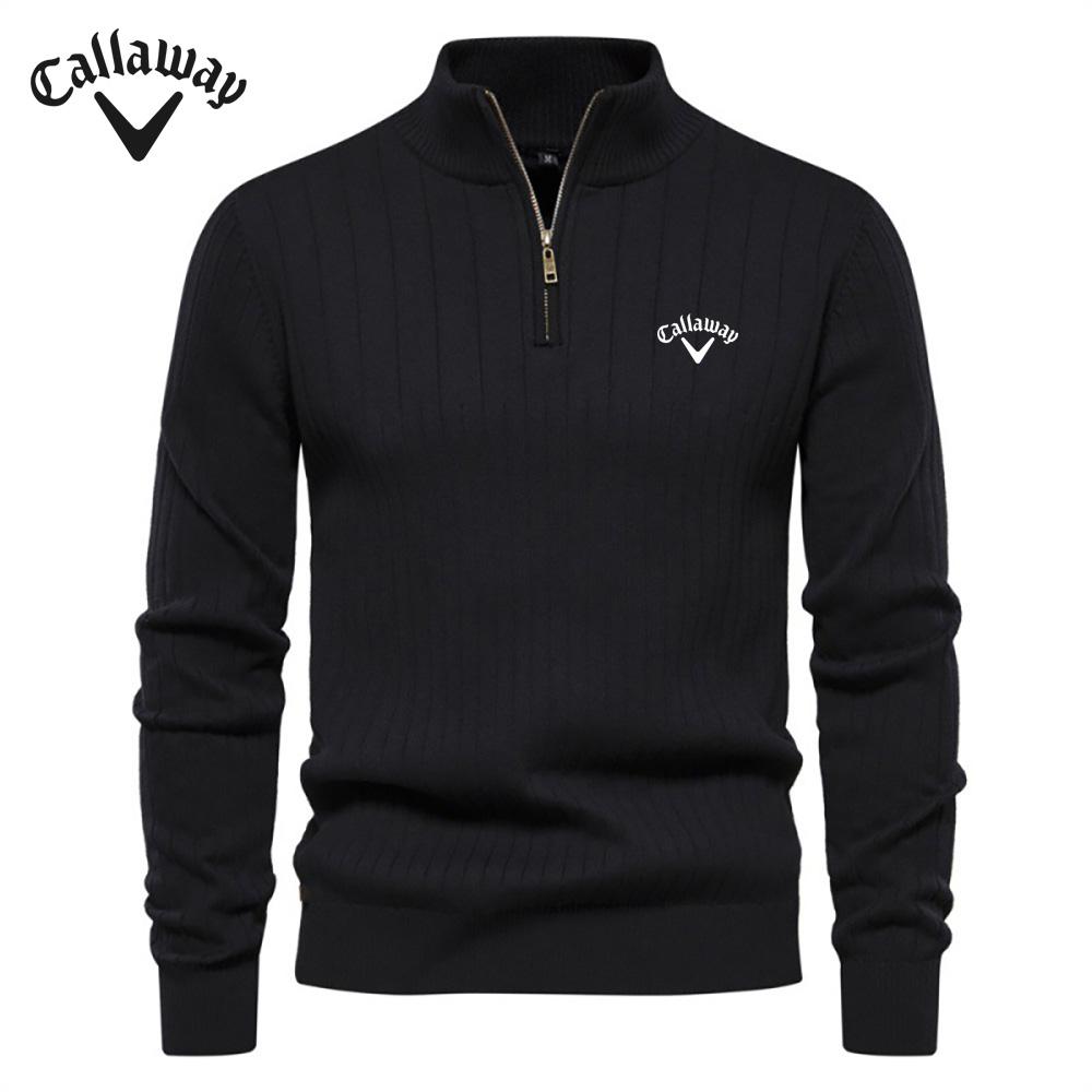 Callaway Embroidered Stand Up Collar Cotton Men's Sweater Casual Half Zipper Solid Color Pullover High-quality Men's Knitted Sweater