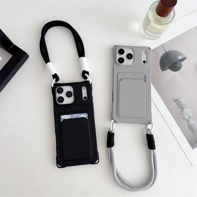 Короткий шнурок-ремешок Чехол для телефона Для iPhone 17 Air 16 15 14 Plus 13 12 Mini 11 Pro Max X XR XS Max Держатель для карт Кошелек Мягкий чехол из ТПУ
