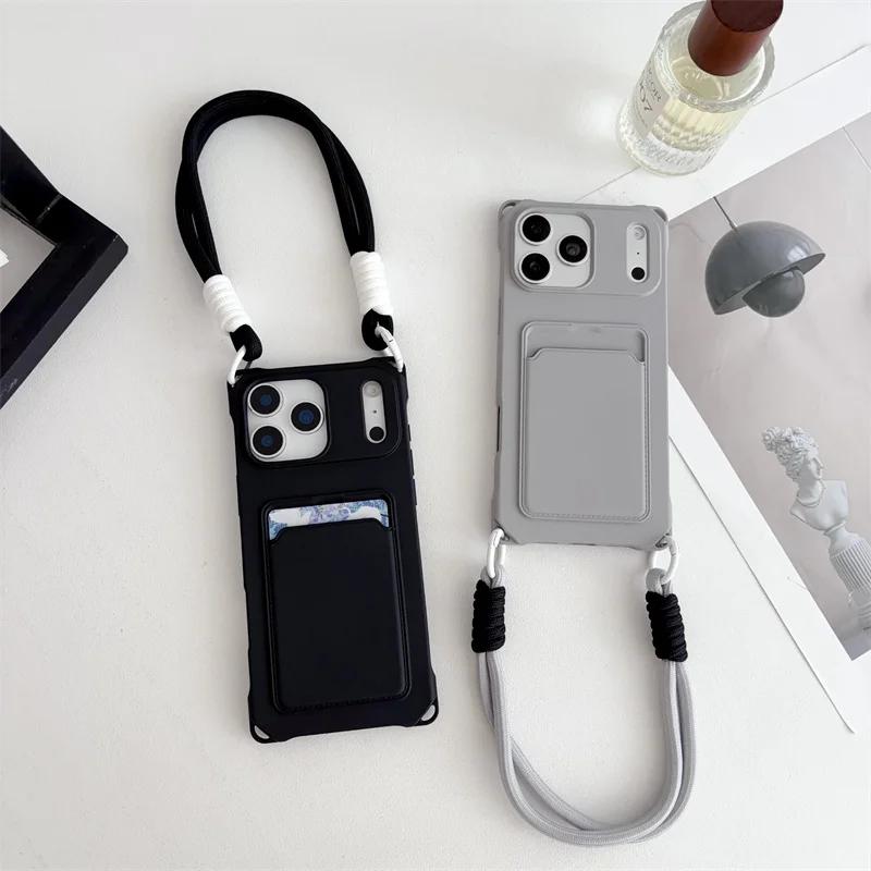 Короткий шнурок-ремешок Чехол для телефона Для iPhone 17 Air 16 15 14 Plus 13 12 Mini 11 Pro Max X XR XS Max Держатель для карт Кошелек Мягкий чехол из ТПУ
