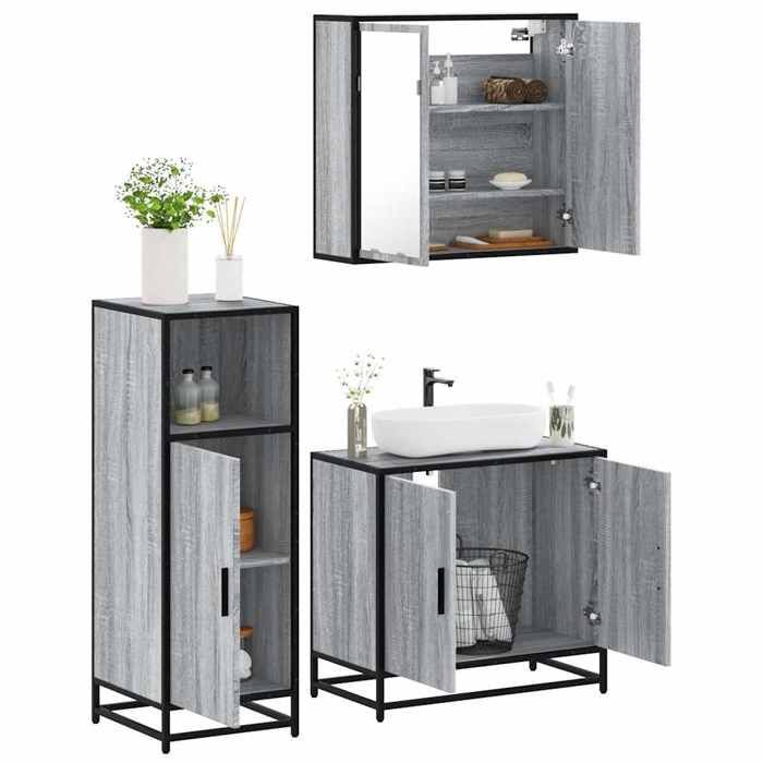 VidaXL Ensemble De Meubles De Salle De Bain 3 Pcs Sonoma Grey, Bathroom Cabinet, Bathroom Cupboard, Furniture of 3300948