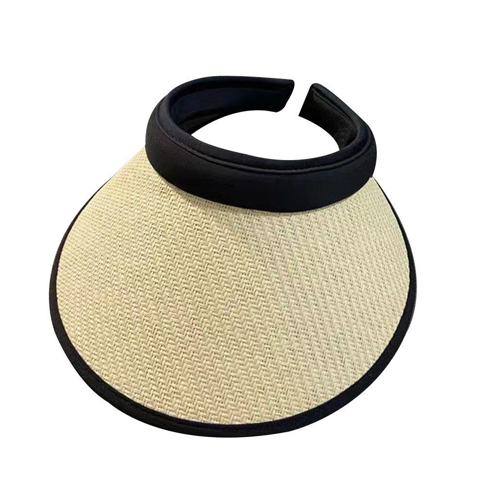 Casual Portable Wide Brim Beach Hat Sun Hat Visors Straw Cap