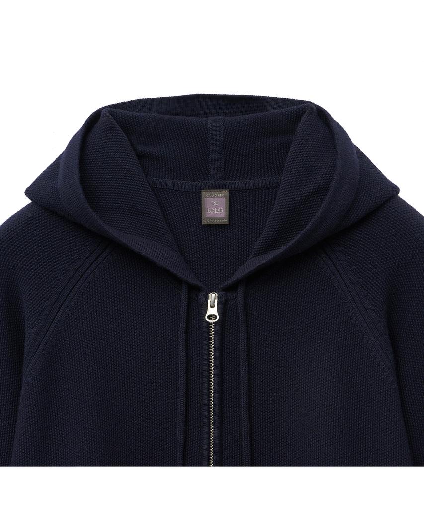 Iolo Textured Knit Zip-Up Hoodie_Navy