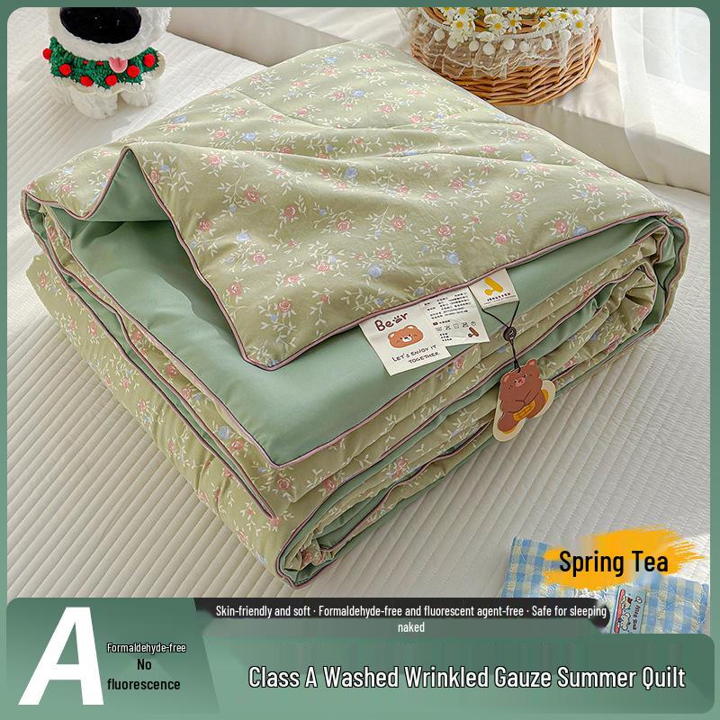 Washable Cotton Double Gauze Cartoon Summer Quilt for Mother and Baby - Soft, Fresh, and Thin Air Conditioning Blanket