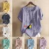 Women's Fashion Parrot Pattern Print Short Sleeve T-shirt Loose Cotton Shirt Casual Loose Summer Blouse Tops Plus Size