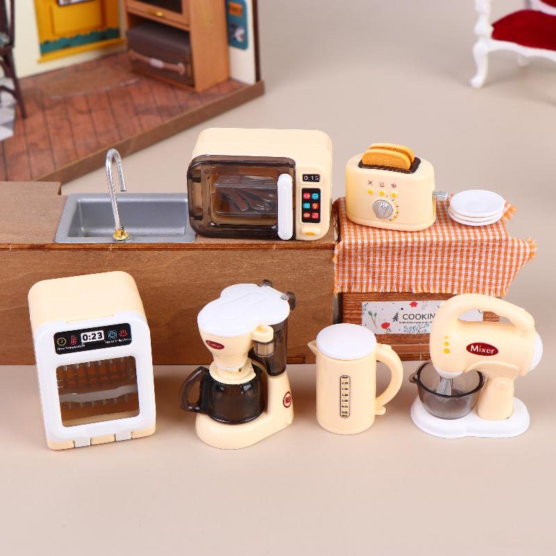 1 Set 1 12 Miniature Coffee Maker with Egg Beater Dollhouse Kitchen Appliance Toy for Kids Birthday Gift Pretend House Play