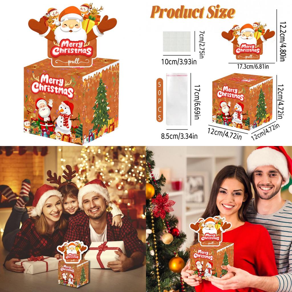 Paper Theme Christmas Gift Box With Santa Claus Pattern Party Decoration Prop