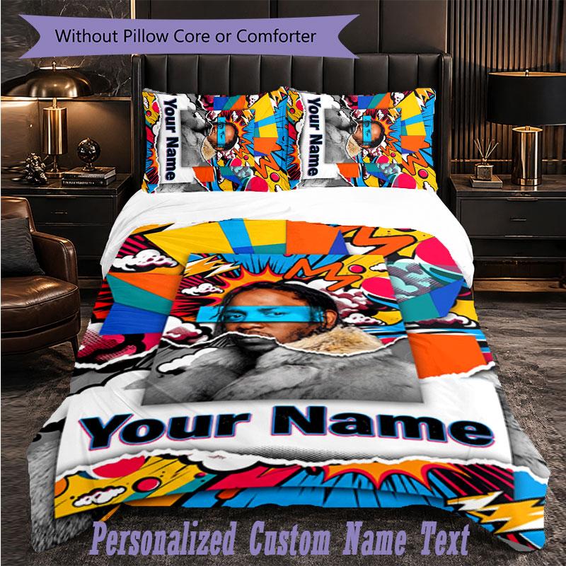 Personalized 3Pcs Bedding SetKendrick Lamar Custom Text Duvet Cover Pillowcase Set Bedroom Gift