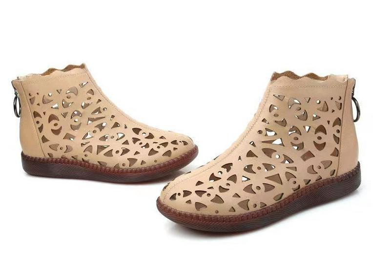 Весна/Лето 2024 Женские Ретро Туфли с Круглым Носком, Перфорацией и Застежкой-молнией