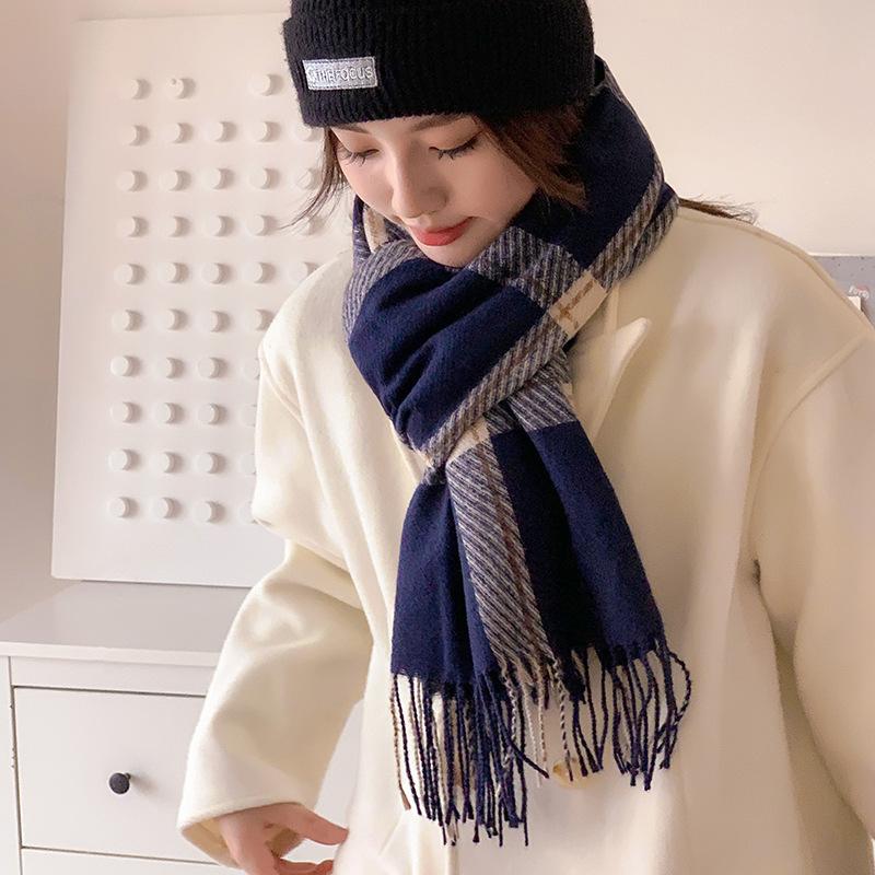 Women's Winter Plaid Scarf Versatile Color Blocked Scarf