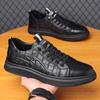 Genuine Black Sneakers Men's Shoes Trendy Shoes Spring New Head Layer Cowhide Printed Casual Leather Shoes Men's Shoes
