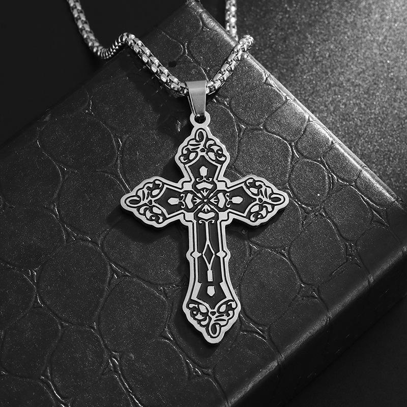 Popular European and American Gothic Cross Necklace for Men and Women Versatile Retro Corrosive Smearing Accessories