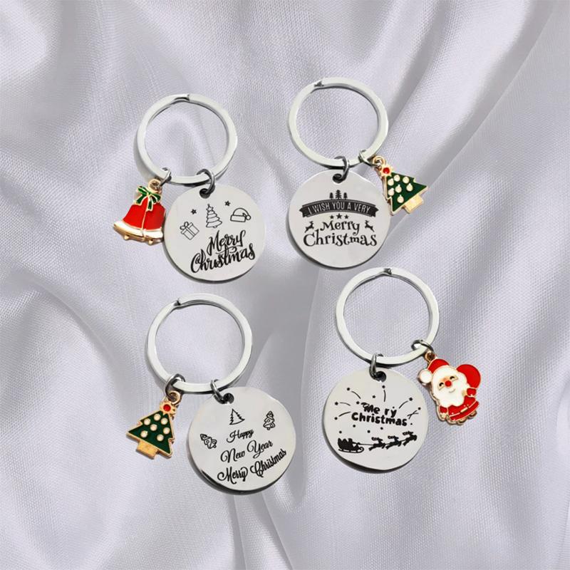 1PC Fashion Santa Claus Handbag Pendants Xmas Tree Cartoon Bell Metal Keyring Christmas Keychain