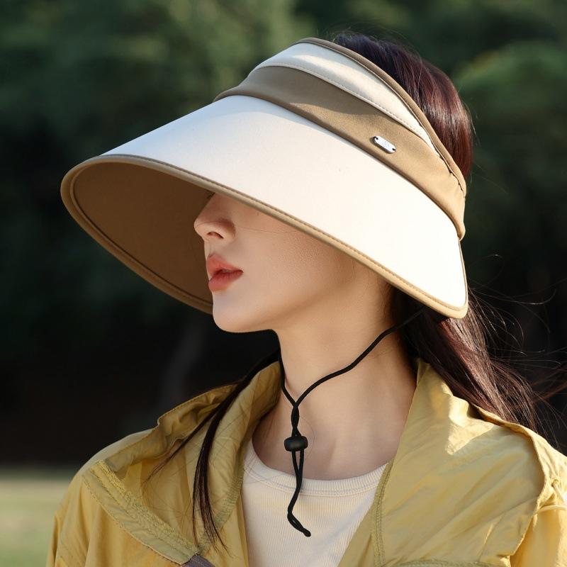 Fashion Color Matching Outdoor Travel Sunscreen Hat Women'S Travel Uv Protection Empty Top Hat Outdoor Big Brim Sun Hat