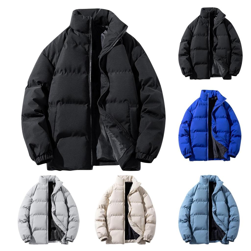 Winter  Solid Color Stand Collar Loose Thickened Cotton Jacket Casual Cotton Coat