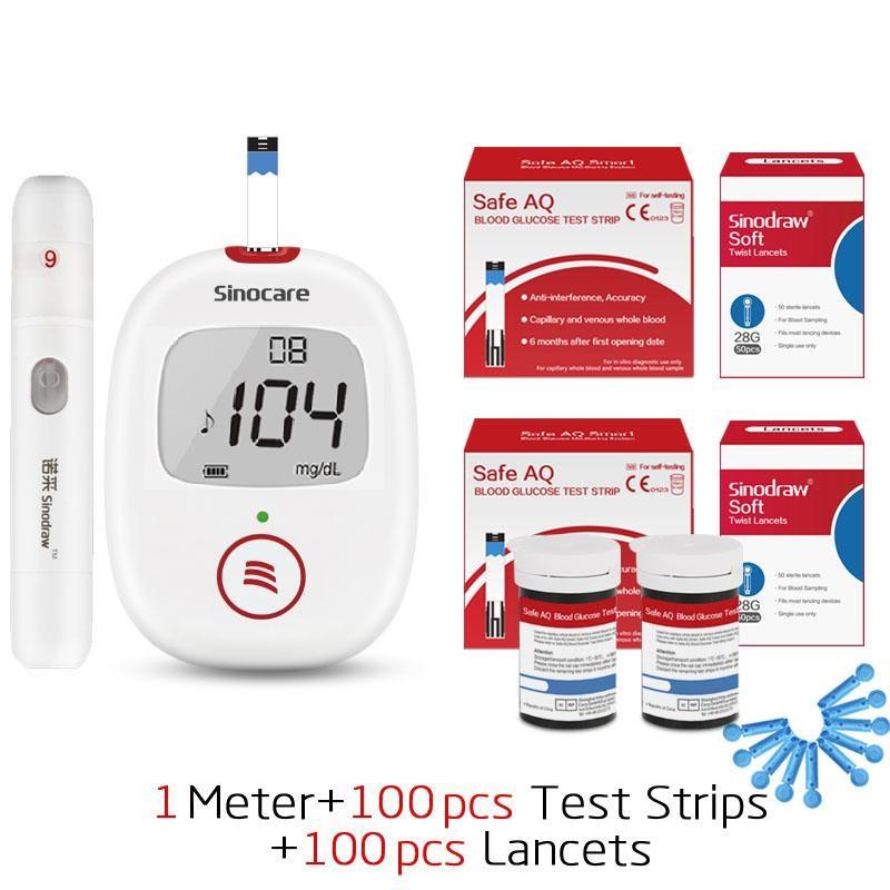Sinocare Безопасный монитор уровня глюкозы в крови AQ-Voice с 25/50/100/200 тест-полосками и ланцетами для диабета с голосовым напоминанием, высокая точность