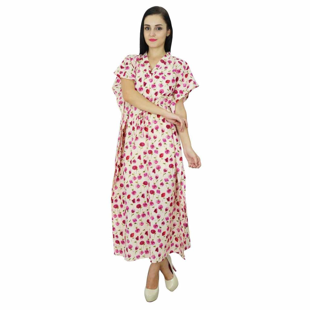 Bimba Women Long Cotton Kaftan Bohemian Nightgown Floral Maxi Caftan