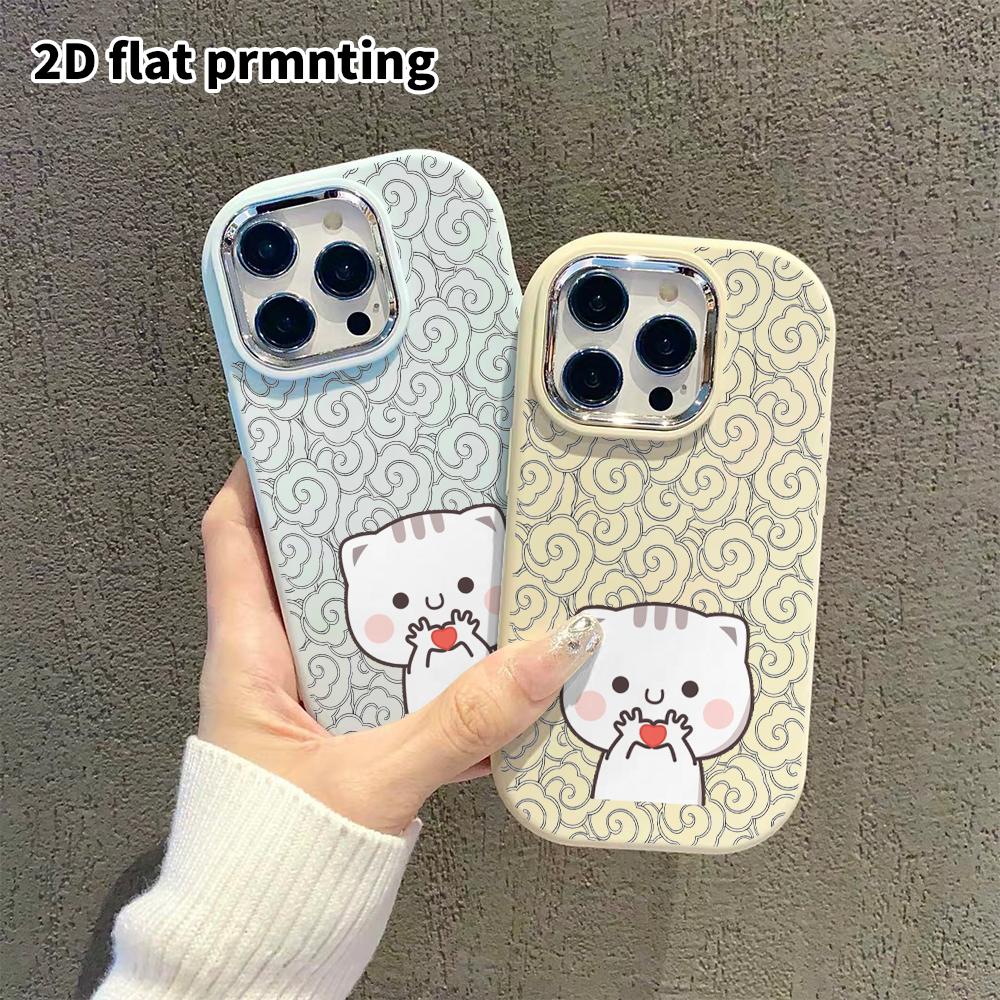 Phone Case: 2D flat design suitable for iPhone 18 17 16 15 14 13 Pro protective case, couple style, cat making heart gesture, Christmas and Halloween