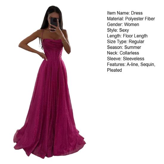 Bridal Wedding Dress Prom Party Evening Dress Backless Spaghetti Strap Sequin Sleeveless A-line Floor Length Ball Gown Pleated Low-cut Cocktail Dress
