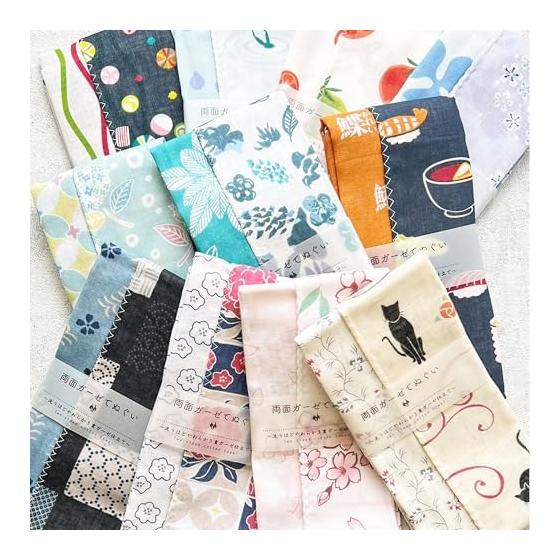 Kyoto Japanese Craftsman Design Double-Sided Patterned Triple Gauze Soft Tenugui Towel - Assorted 4-Piece Set