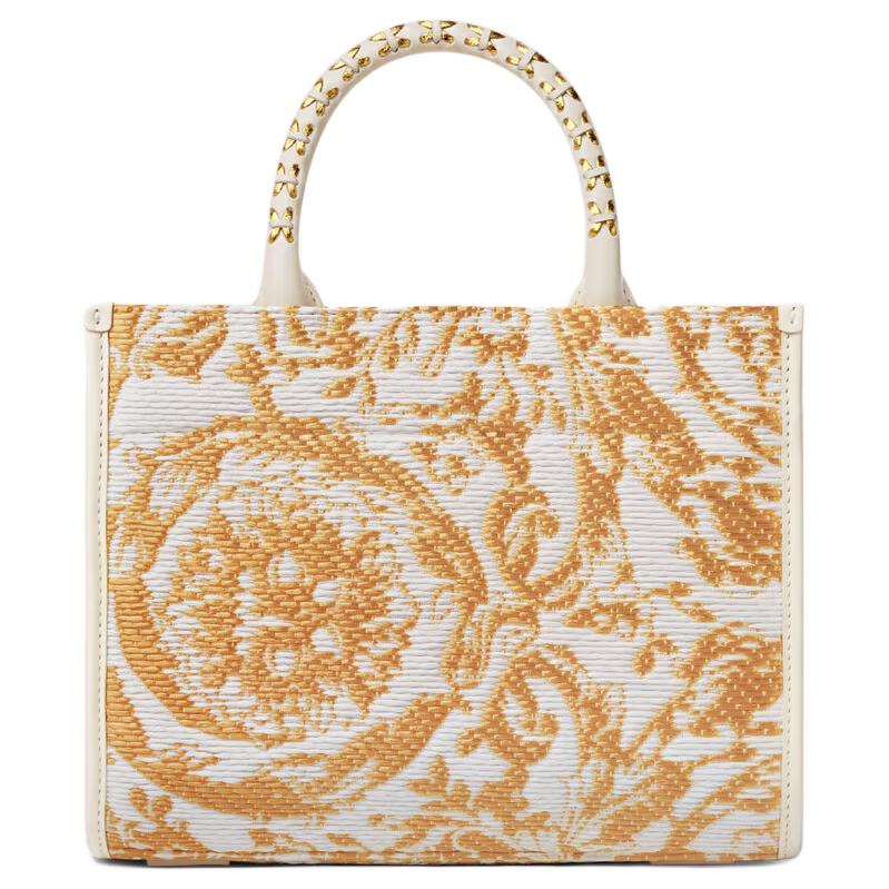 Versace Barocco Athena Съемный регулируемый плечевой ремень Сумка-тоут из рафии с узором Barocco Покупательская сумка-тоут Женская маленькая сумка-тоут 1011564-1A11311-2W11V
