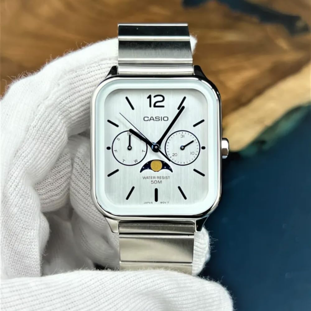 Casio Часы белые серебристые классические мужские - MTP-M305D-7AVDF циферблат, ремешок, серебристый,