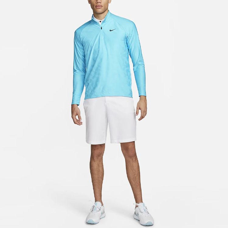Nike Однотонная футболка с логотипом бренда, воротником-стойкой, полумолнией, длинным рукавом, реглан, мужские топы, синяя DR5281-416