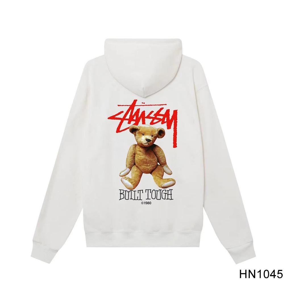 Stussy 2025 Новая весна и осень свободная толстовка большого размера с принтом медведя из хлопка с капюшоном для пары