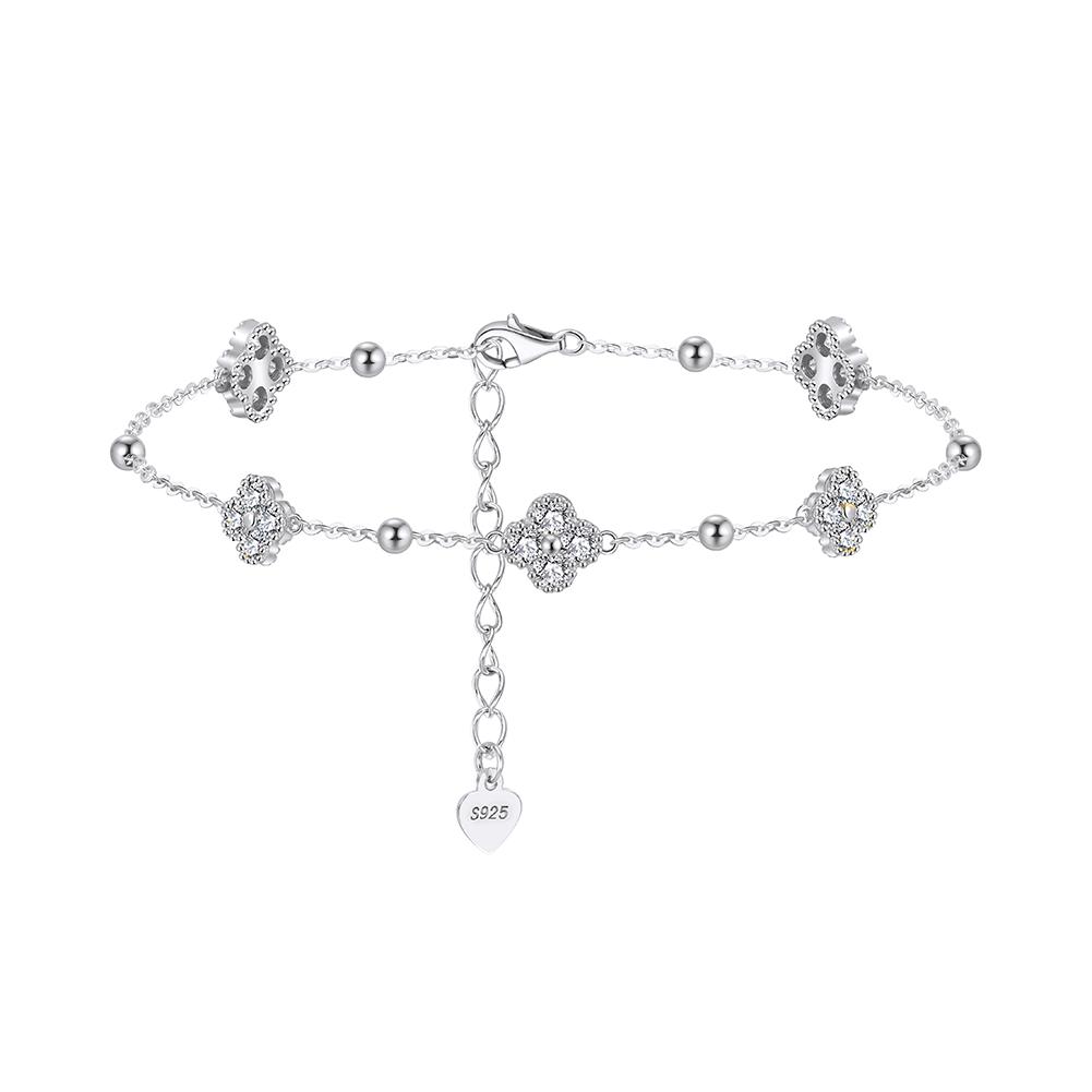ORSA JEWELS Изысканное серебряное кулон-ожерелье из стерлингового серебра 925 пробы в виде четырехлистного клевера с муассанитом цвета D для женщин Свадебные украшения MON14