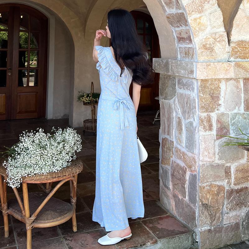 Милые платья миди с принтом для женщин с развевающимися рукавами для девочек, милые винтажные пляжные платья с оборками и цветочным принтом, макси, облегающее платье без рукавов, летнее