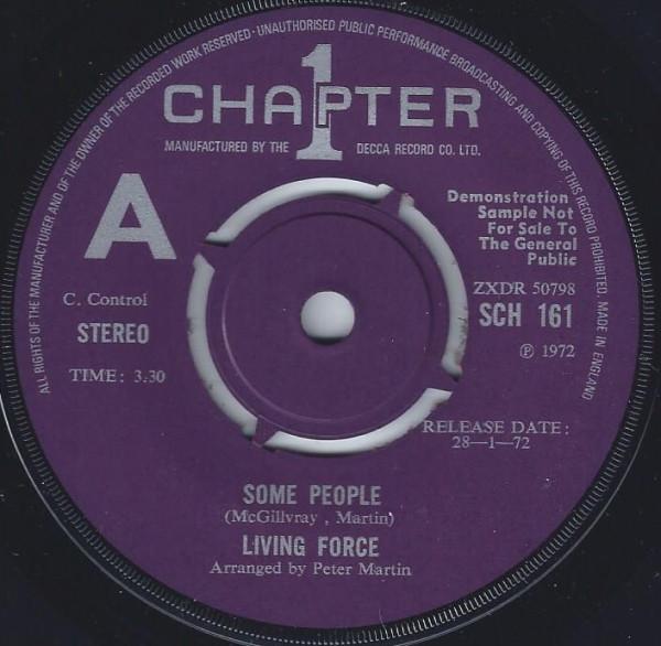 7-дюймовая пластинка LIVING FORCE - Some People SCH161PROMO Глава 1 1972 Великобритания Рок Б/У