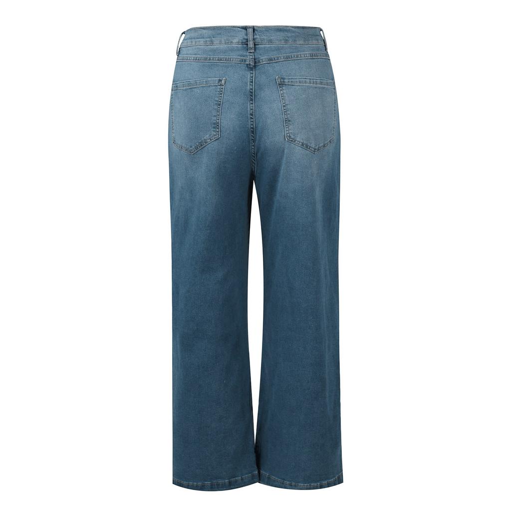 Women Seamed Front Wide Leg Jeans Elastic Waist Stretch Denim Flare Jeans High Waisted Jean Bell Bottom Cropped Pants