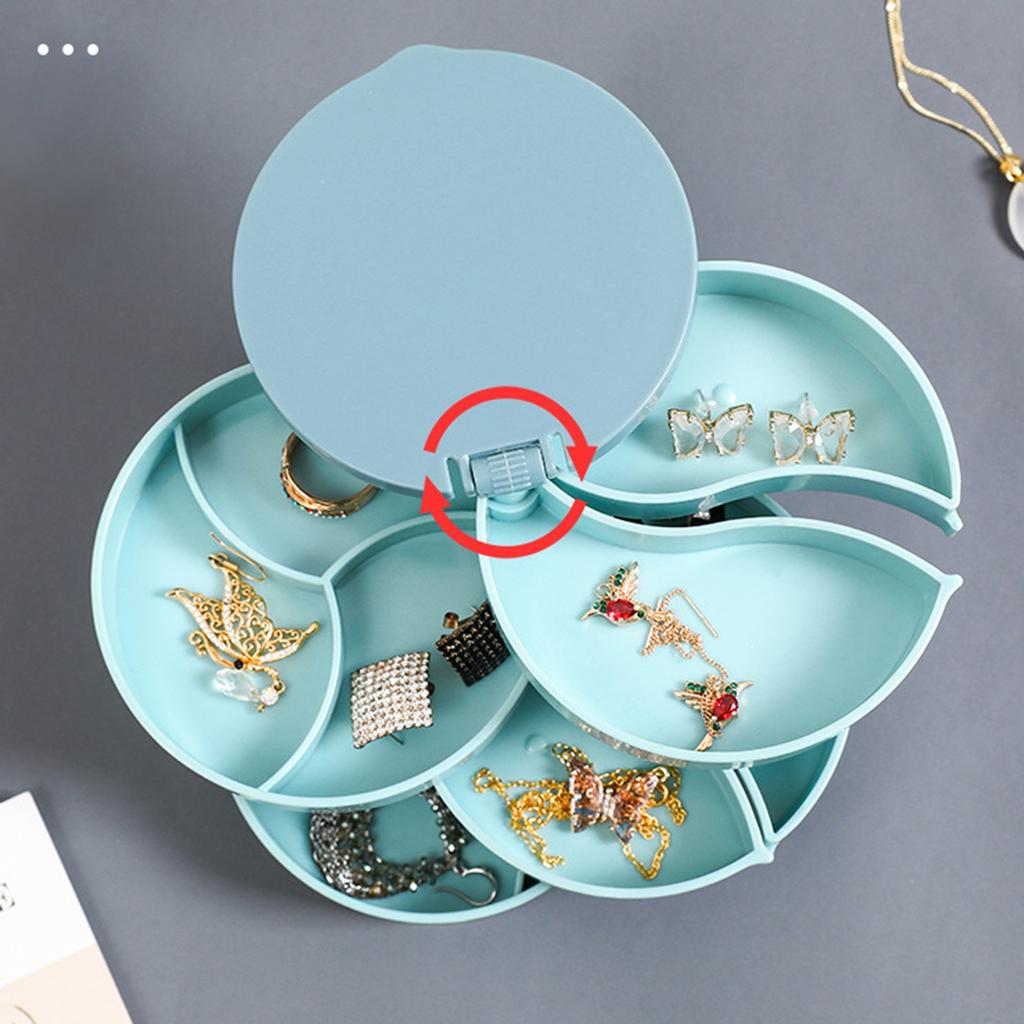 Ящик для хранения ювелирных изделий большой емкости, 4-слойный вращающийся лоток для хранения аксессуаров для ювелирных изделий с крышкой, коробка для макияжа