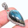 Natural Labradorite Gemstone 925 Solid Sterling Silver Gift Pendant 1.69" t6R58