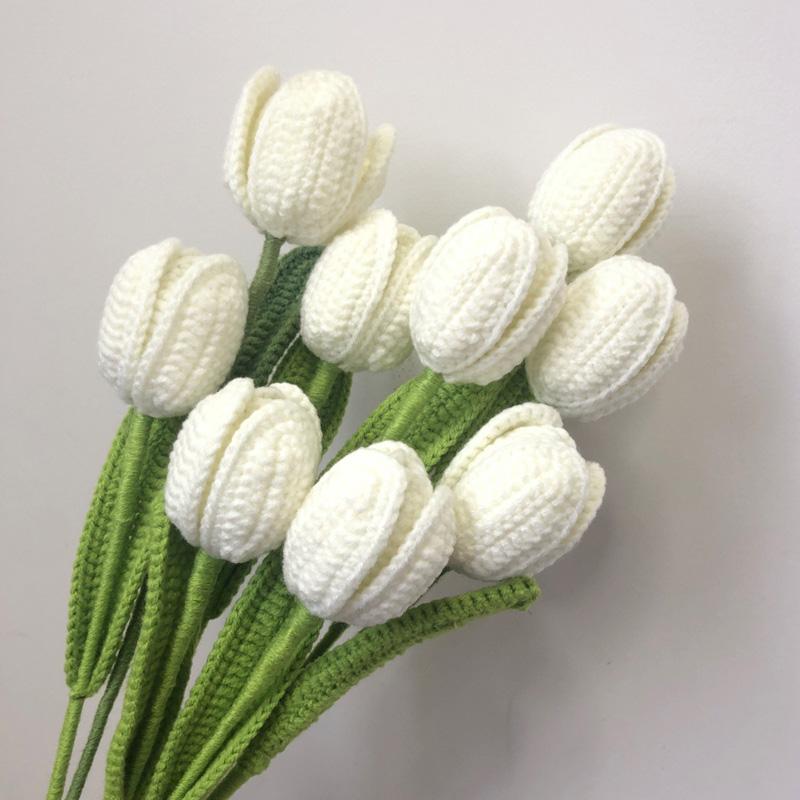 1PC Artificial Tulips Bouquet Home Decor Fake Flower Handmade Hand-Woven Knitted